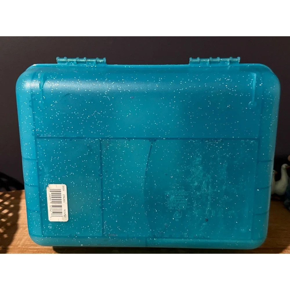 Vintage Caboodles Jellies Organizer Vanity Teal Blue Glitter Makeup Case 2762